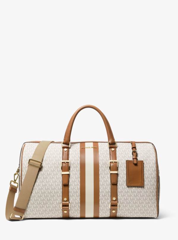 Damske Cestovné Tašky Michael Kors Bedford Travel Extra-Large Logo Stripe Weekender Hnedožltý Hnede - Kabelky Michael Kors Levně | IBNSR-2739